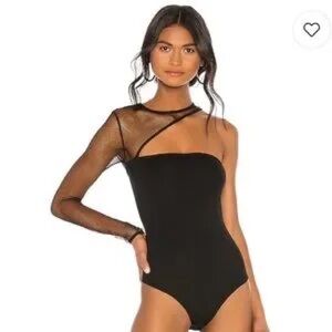 REVOLVE Black One-Shoulder Mesh Bodysuit NEW